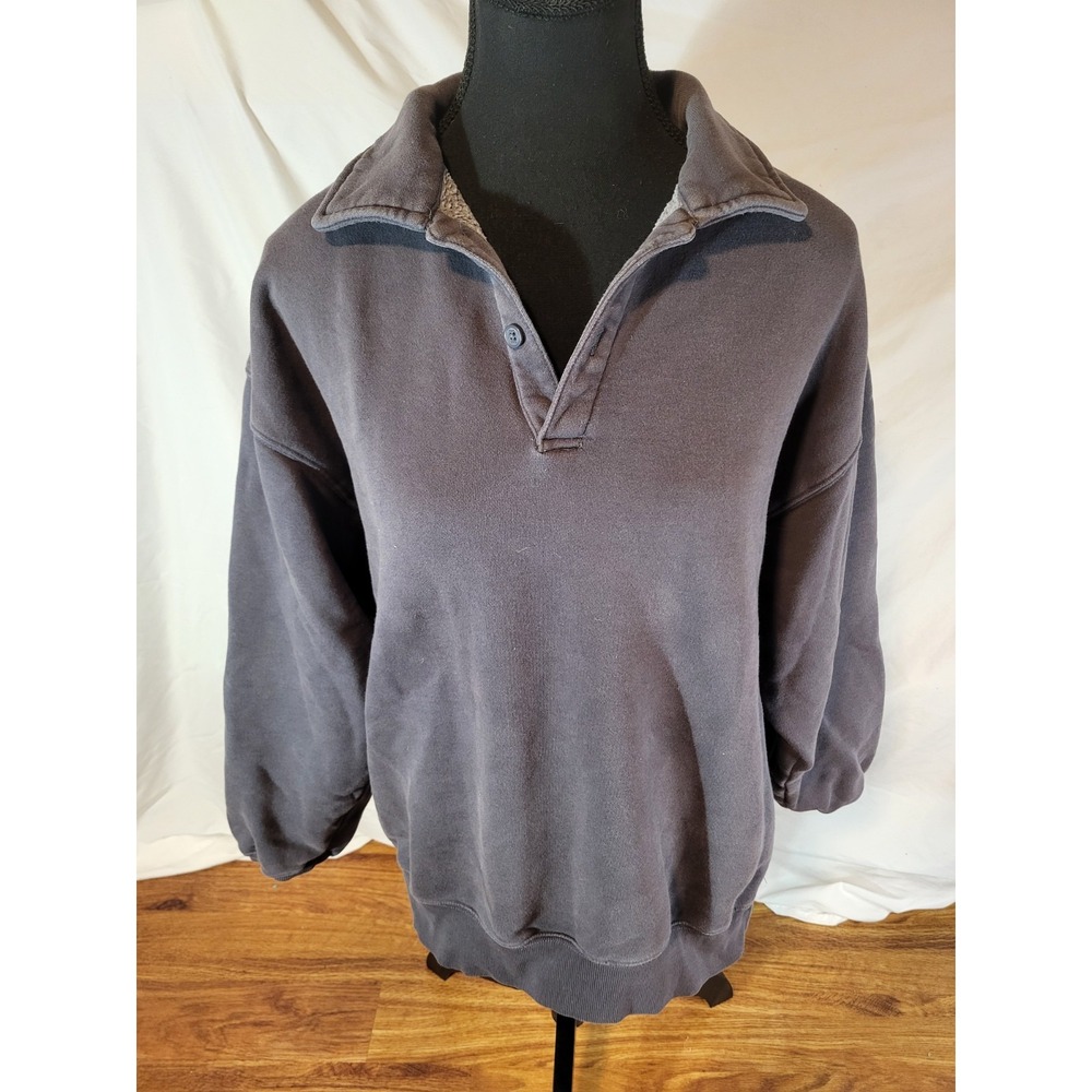 Tna Cozy AF‎ Fleece Gray Collared Henley  Pull Over Sweatshirt Size 1